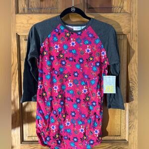 LuLaRoe Randy Shirt Baseball T 3/4 Length Sleeve Pink Floral Crew Raglan XXS NWT